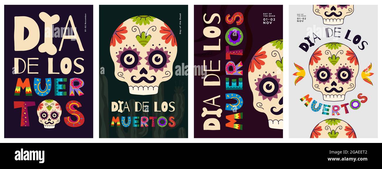 Mexican Day of the Dead poster set. Dia de Los Muertos national ...