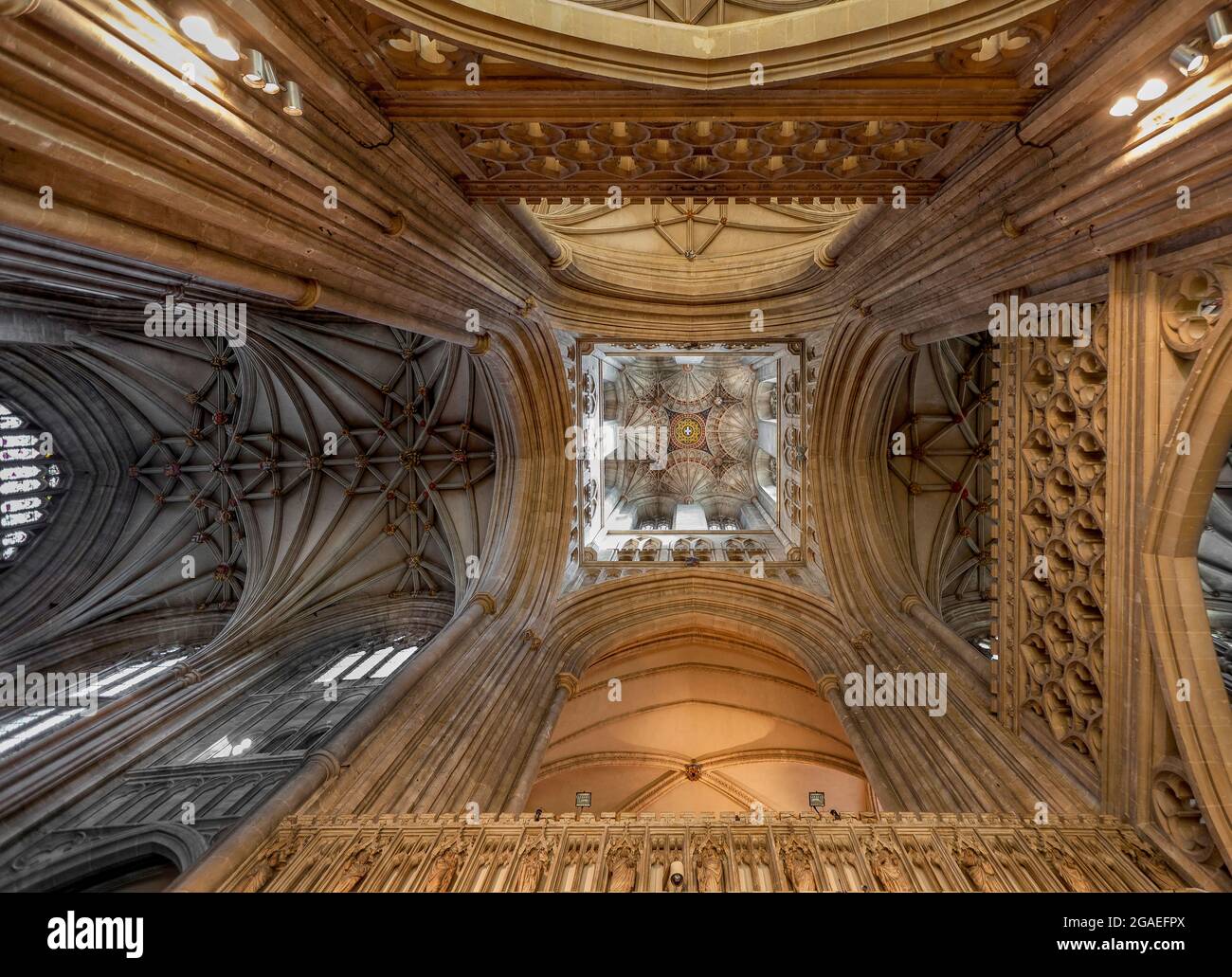 Bell Harry Tower fan vaulting, Canterbury Cathedral, Kent Stock Photo