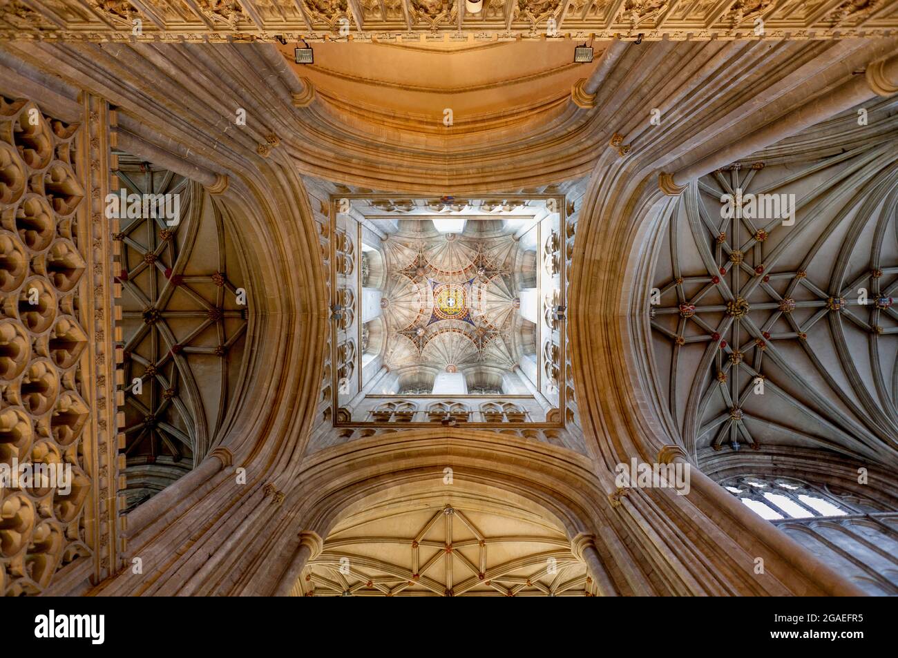 Bell Harry Tower fan vaulting, Canterbury Cathedral, Kent Stock Photo