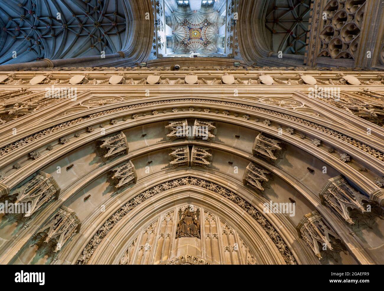 Bell Harry Tower fan vaulting, Canterbury Cathedral, Kent Stock Photo