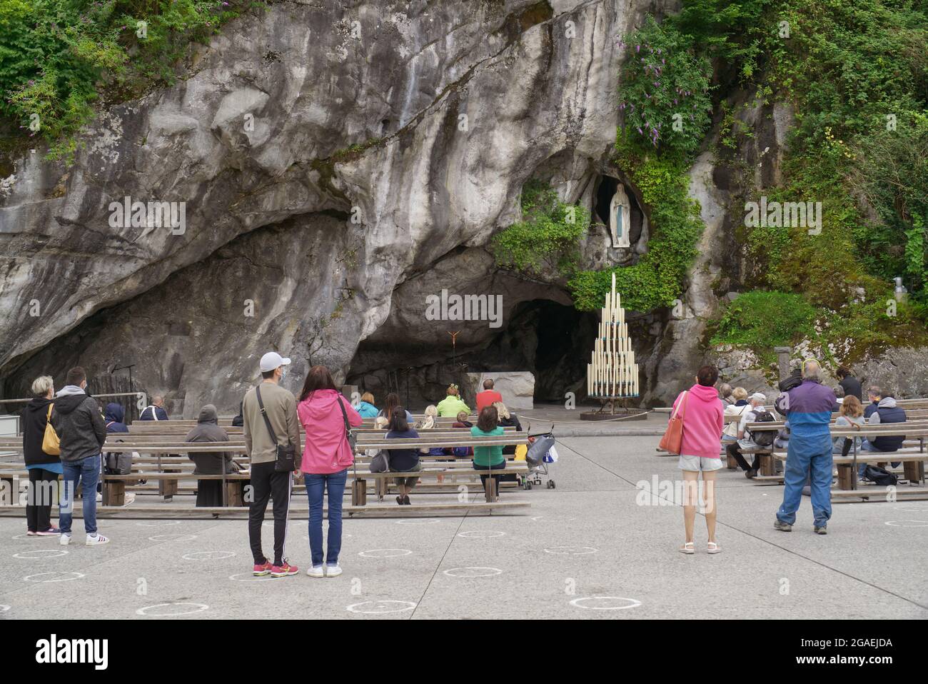 Grotto of Massabielle in the sanctuary of Lourdes, France. Place where