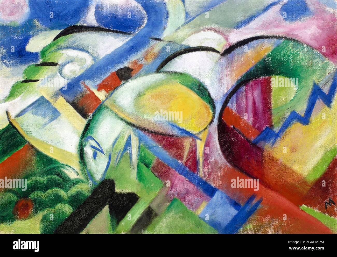 Franz Marc. Painting entitled The Sheep, oil on canvas, c. 1913/14.  Franz Moritz Wilhelm Marc (1880-1916) was a leading figure in the German Expressionist movement Stock Photo