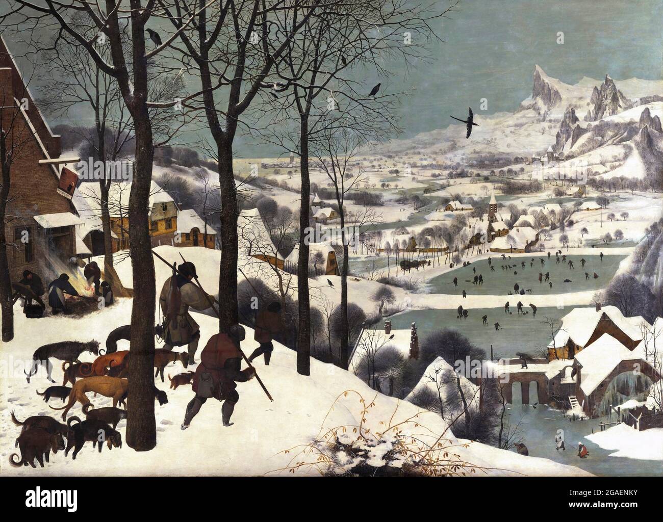Hunters in the Snow by Pieter Bruegel the Elder, oil on panel, 1565 Stock Photo