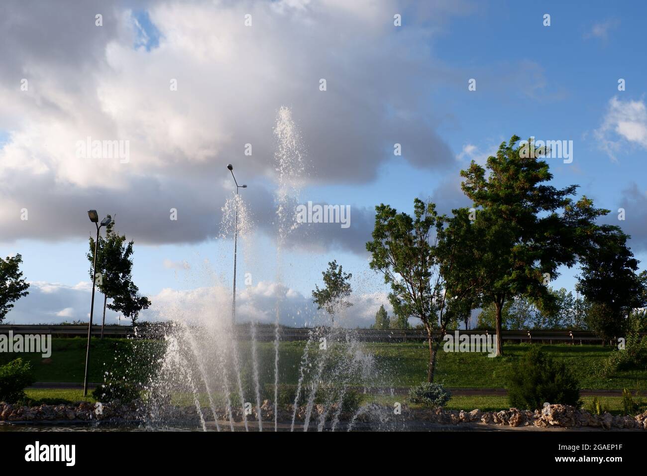 Fountain at Roadside Park Stock Photo