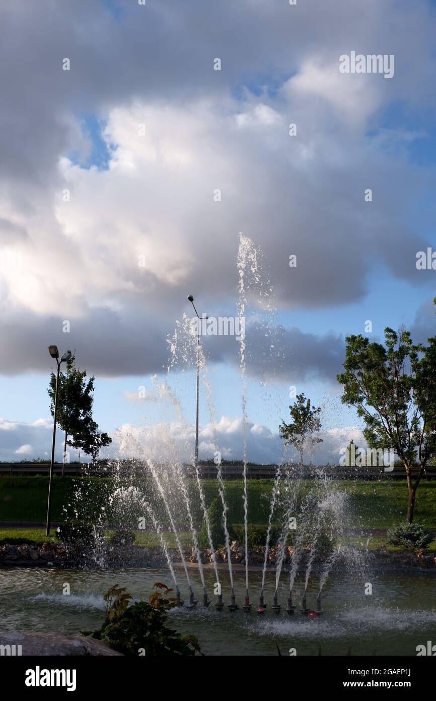 Fountain at Roadside Park Stock Photo