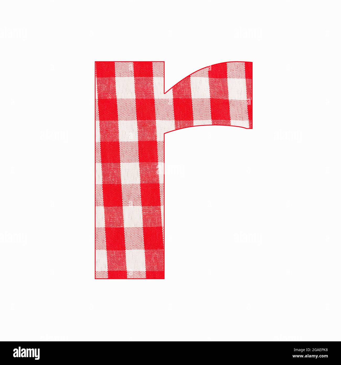 Lowercase letter r of the alphabet - Red checkered fabric tablecloth Stock Photo