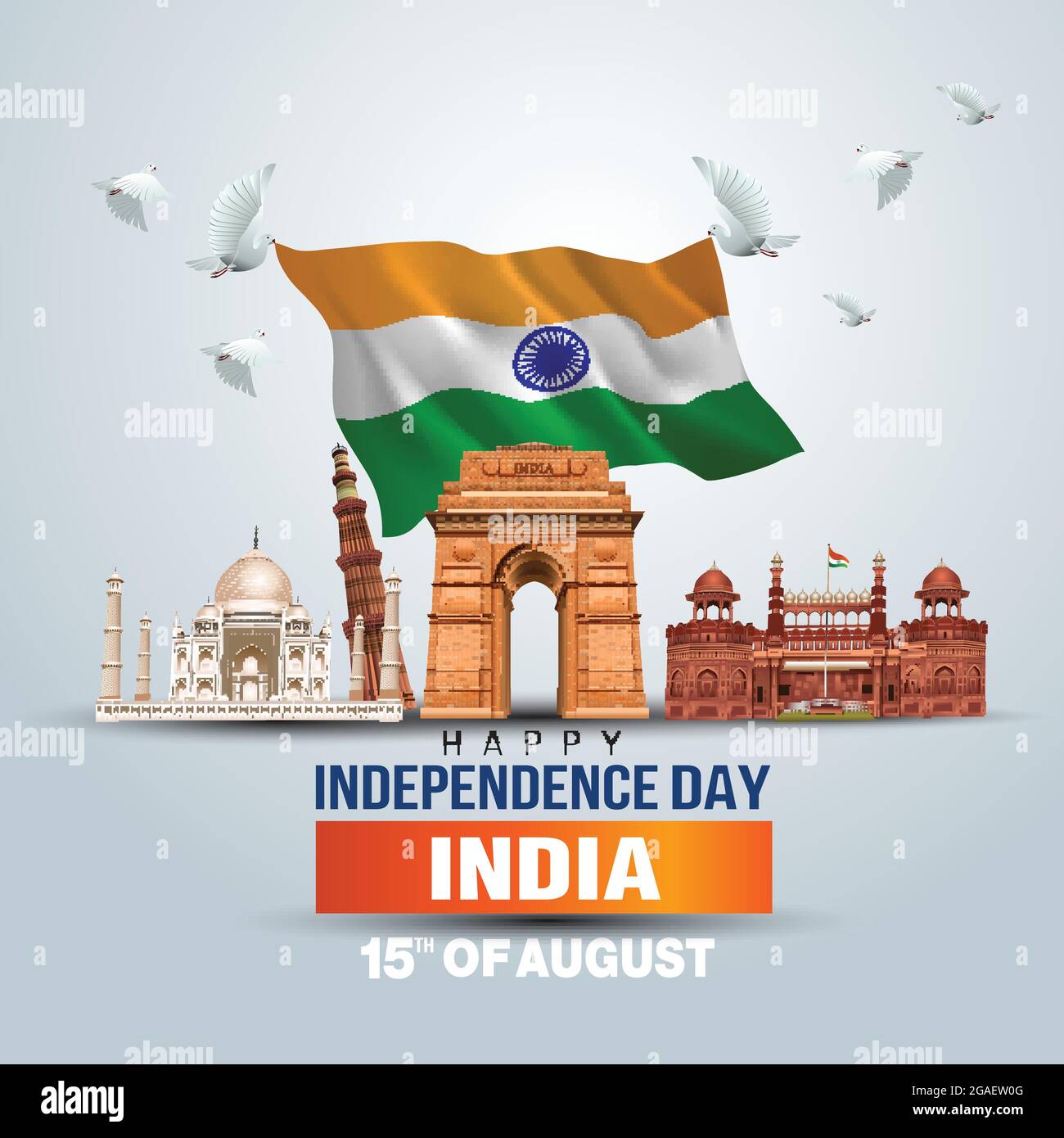 happy independence day India. 3d flag with Indian places. vector ...