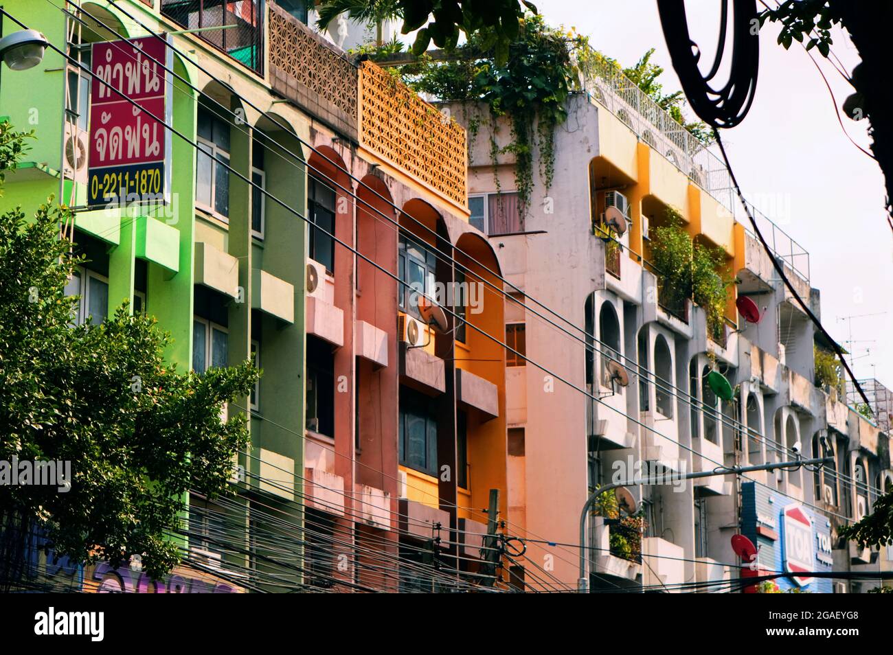 BANGKOK, THAILAND FEBRUARY 6 2019 Colorful Apartment Buildings in