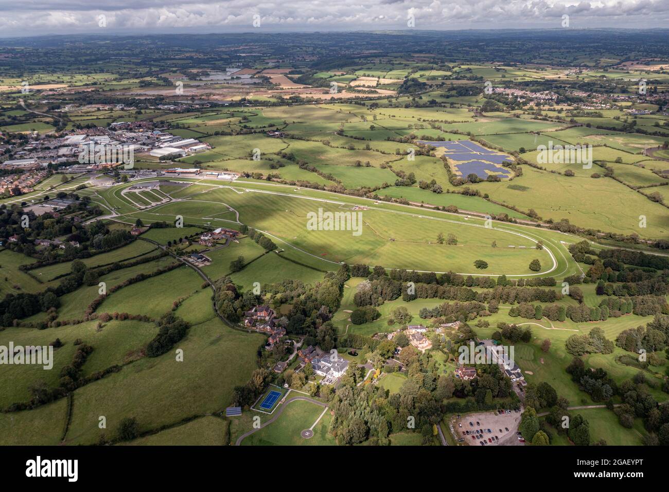 Aerial Drone View Of Uttoxeter Racecourse Horse Racing Course Staffordshire England Stock Photo