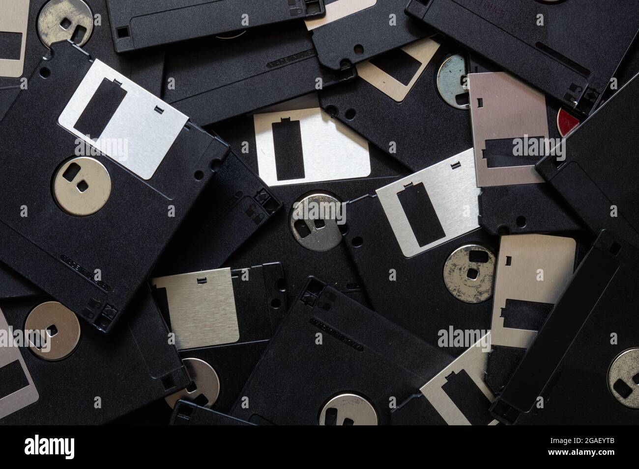 A square floppy disk is a magnetic disk for storing data in an old computer with a small capacity, but floppy disks were still popular in those days b Stock Photo