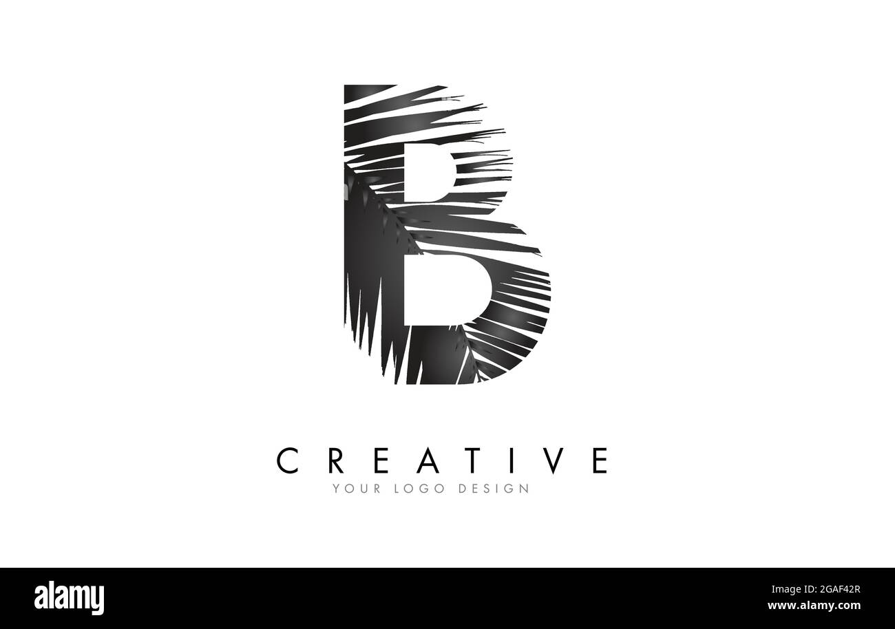 Black Leaf B letter logo design with palm tree leaf detail vector ...