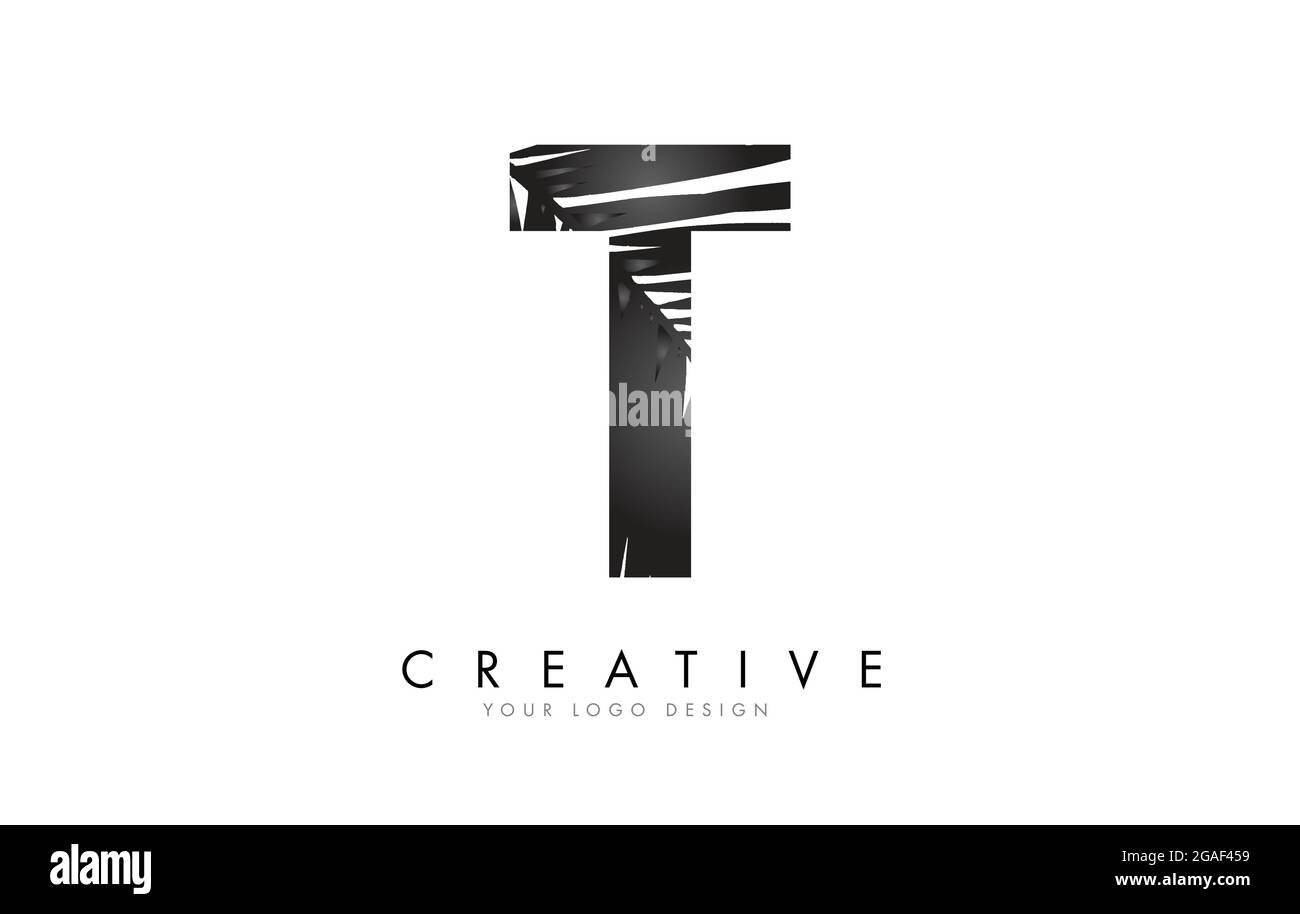 Black Leaf T letter logo design with palm tree leaf detail vector ...