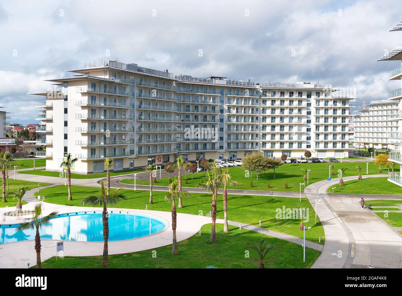 View from the balcony to Sochi Park Hotel - March 22, 2021, Adler Russia Stock Photo