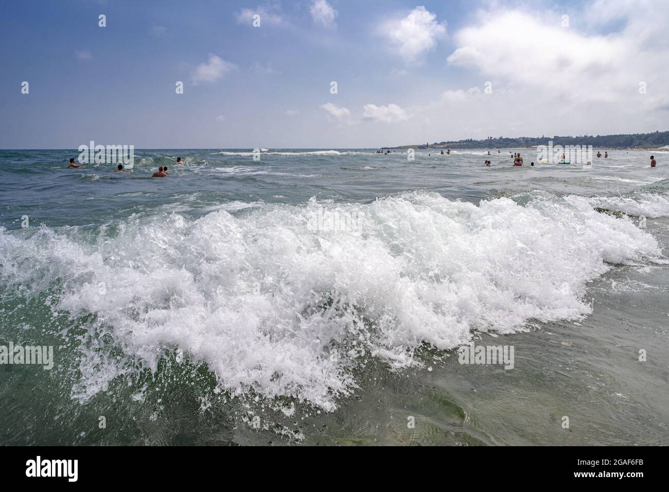 Beautiful view of waves splashing on the seashore Stock Photo - Alamy