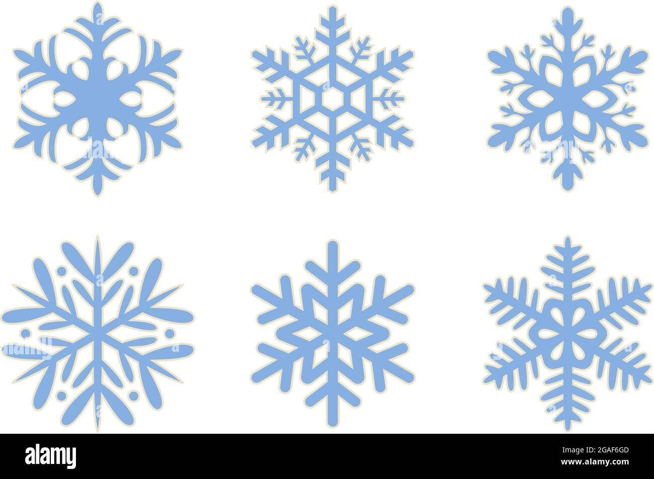 Blue frosty snowflakes snow white framed on an isolated white ...