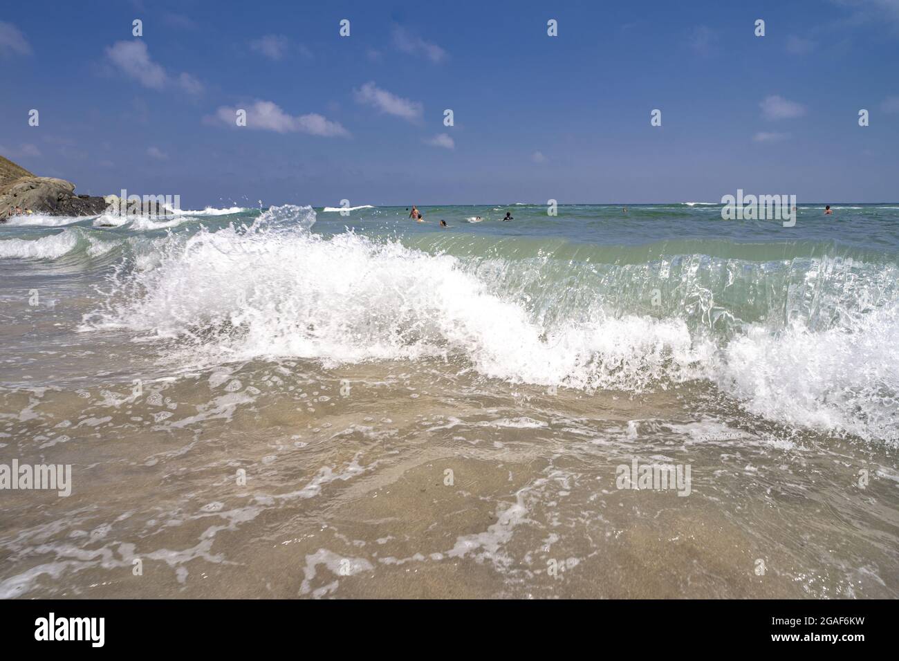 Beautiful view of waves splashing on the seashore Stock Photo - Alamy