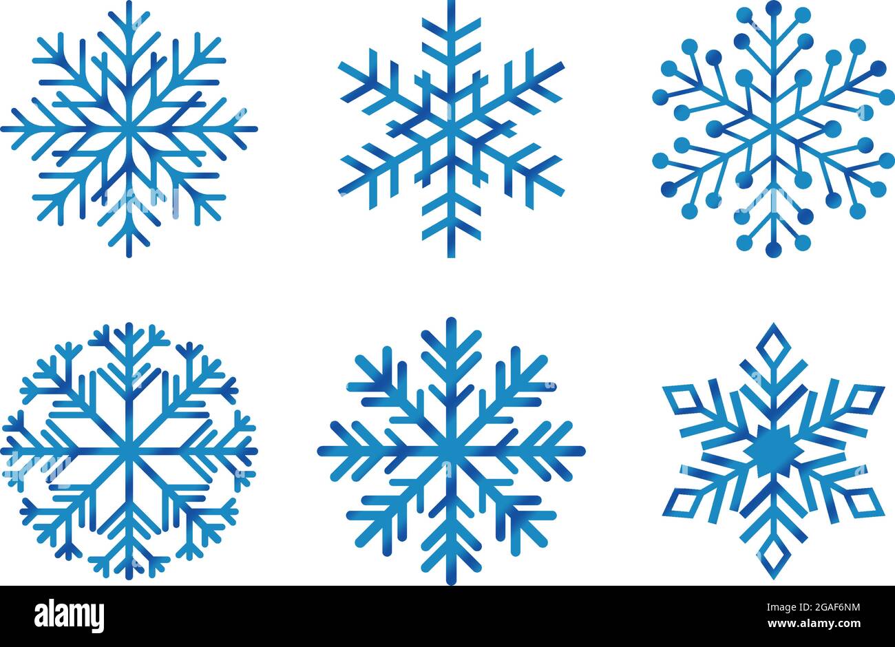 Frosty snowflakes set with ice blue gradient on an isolated white ...