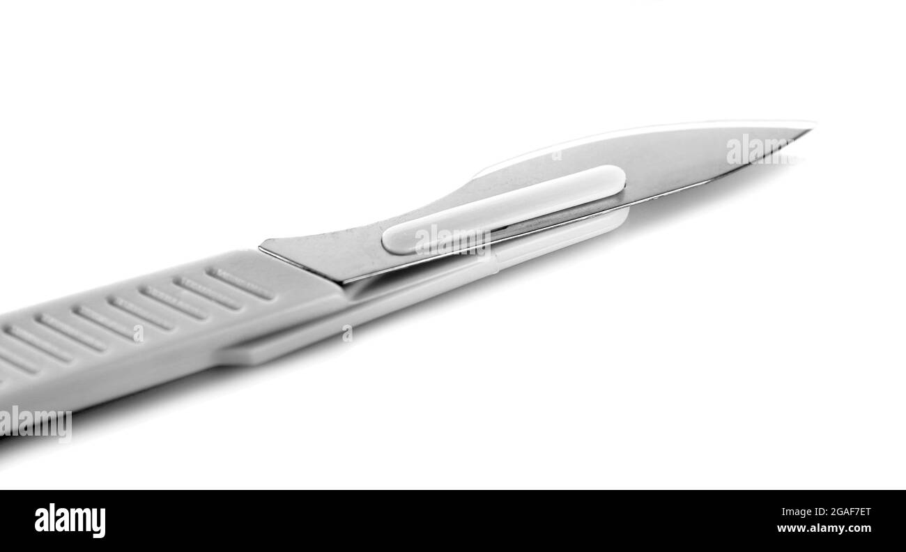 Surgery scalpel isolated on white Stock Photo Alamy