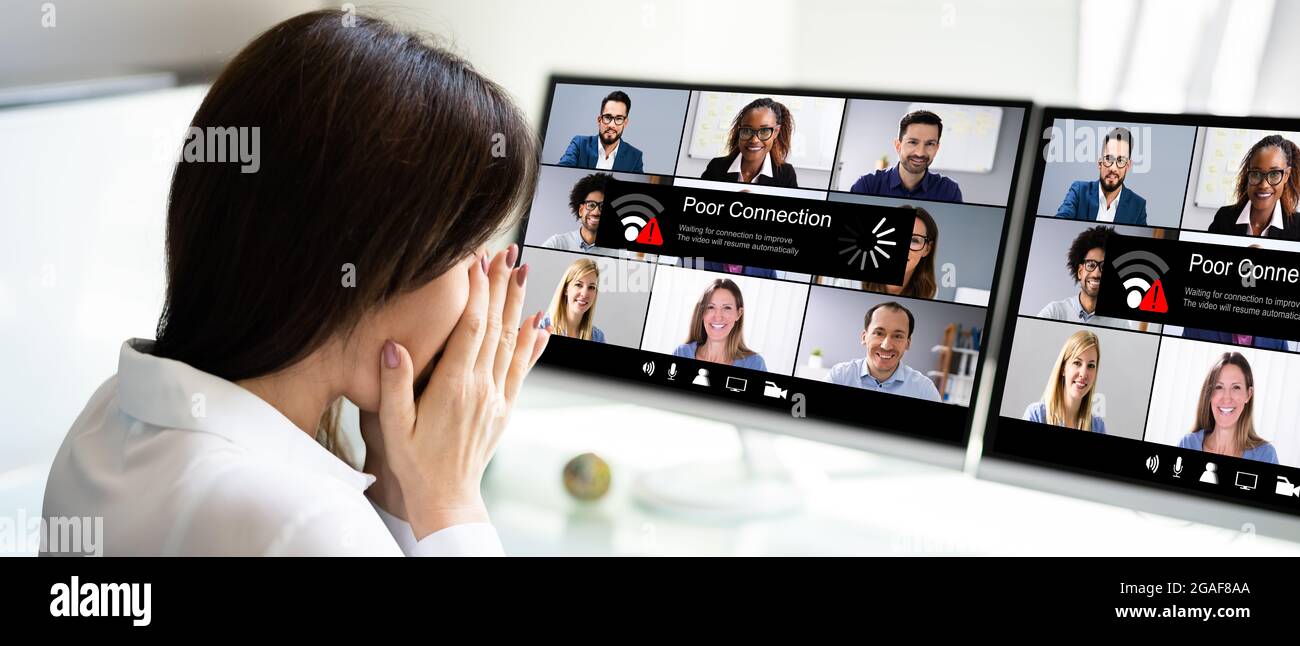 Virtual Video Conferencing Meeting Broadband Problems. Lost Broken Connection Stock Photo