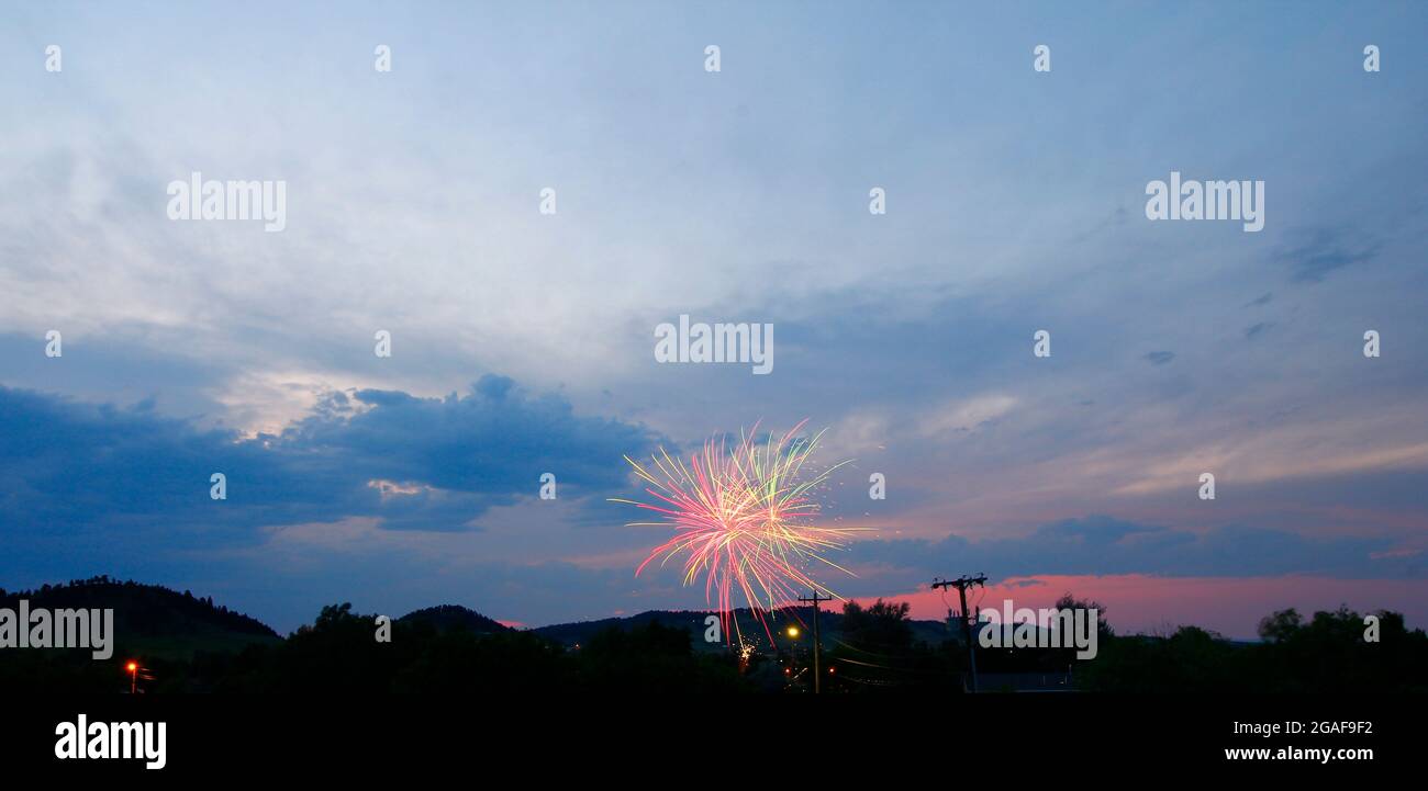 Independence Day Fireworks Display, Whitewood, South Dakota Stock Photo