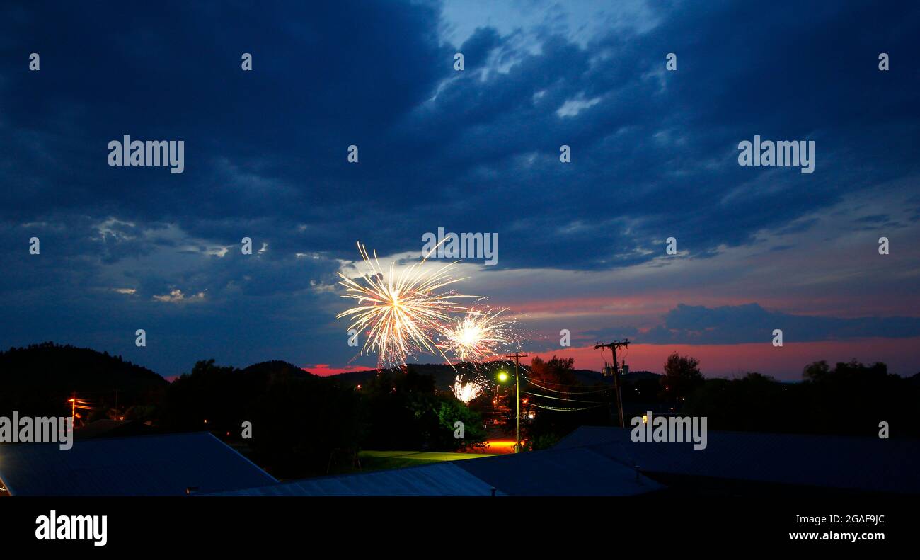 Independence Day Fireworks Display, Whitewood, South Dakota Stock Photo