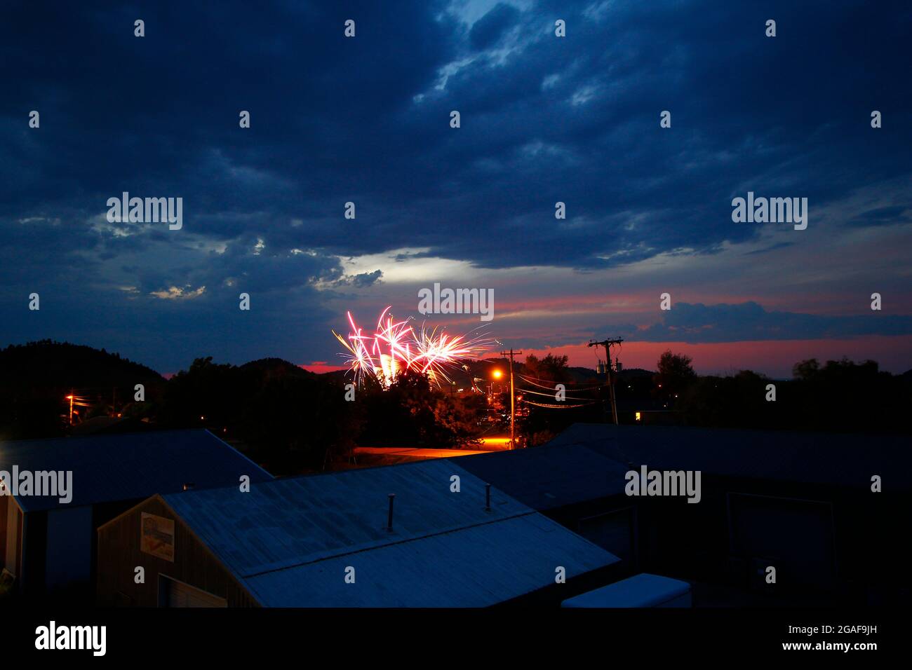 Independence Day Fireworks Display, Whitewood, South Dakota Stock Photo