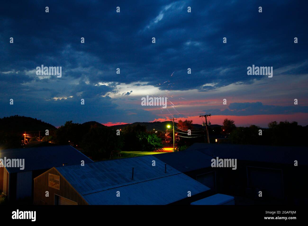 Independence Day Fireworks Display, Whitewood, South Dakota Stock Photo