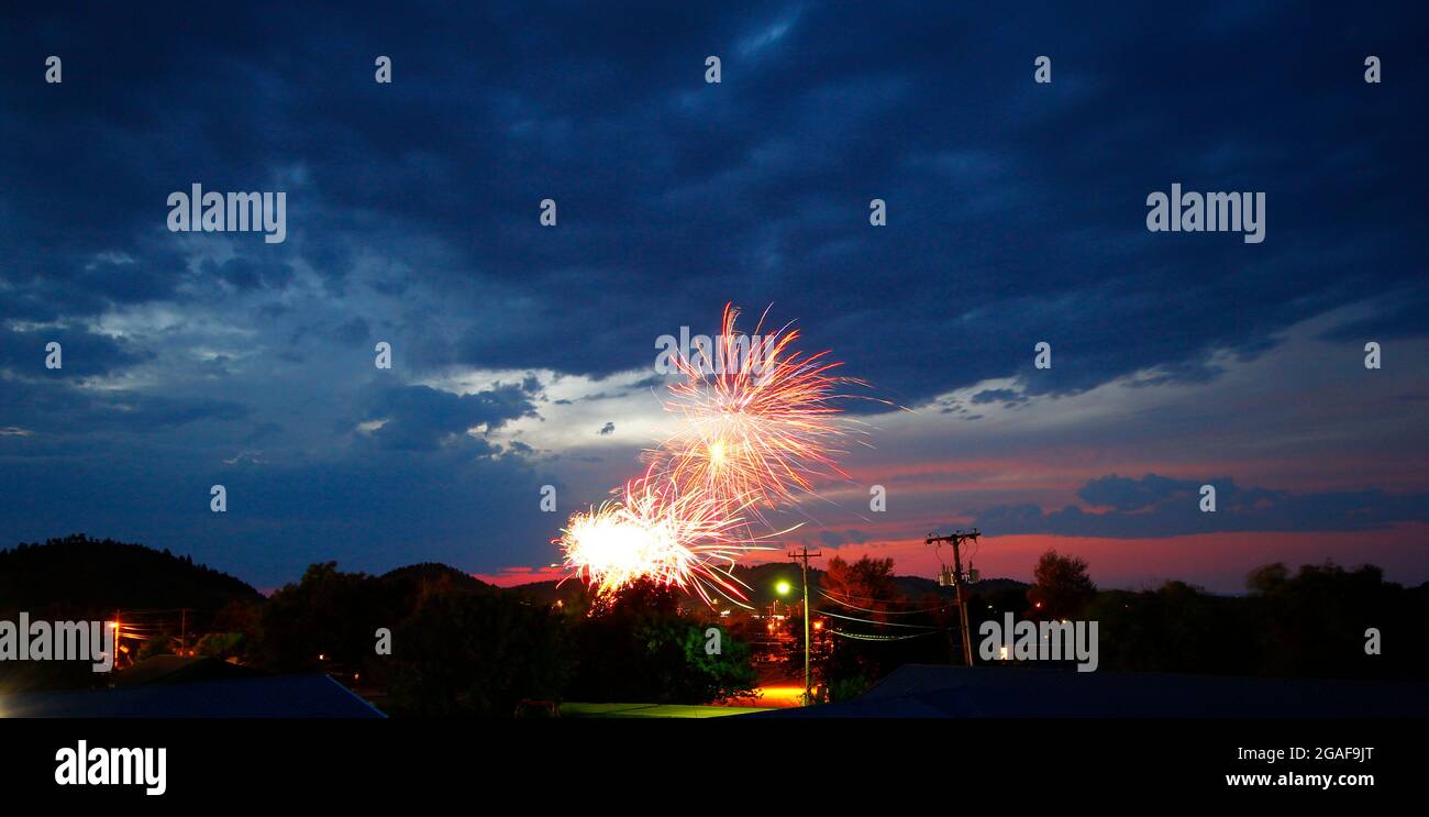 Independence Day Fireworks Display, Whitewood, South Dakota Stock Photo
