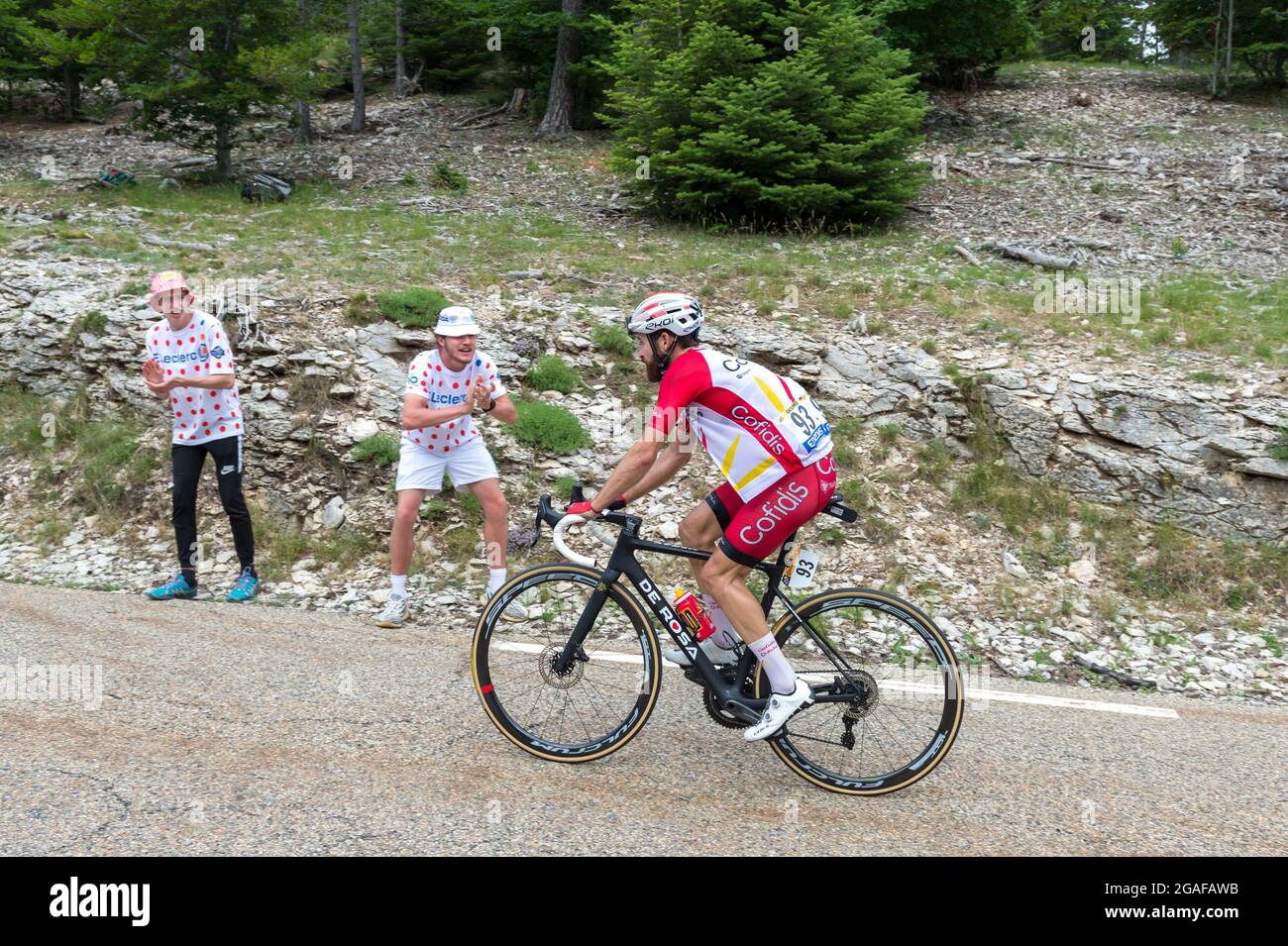 Simon Geschke (team cofidis) in action during the 11th stage of 2021 Tour de France.The 11th stage of the Tour de France 2021 takes place between Sorgues and Malaucene and includes two ascents of Mont-Ventoux . The winner of the stage is Wout van Aert (Jumbo Visma team) and the final winner of the general classification of the 2021 Tour de France is the Slovenian rider of the UAE Team Emirates Tadej Pogacar. Stock Photo