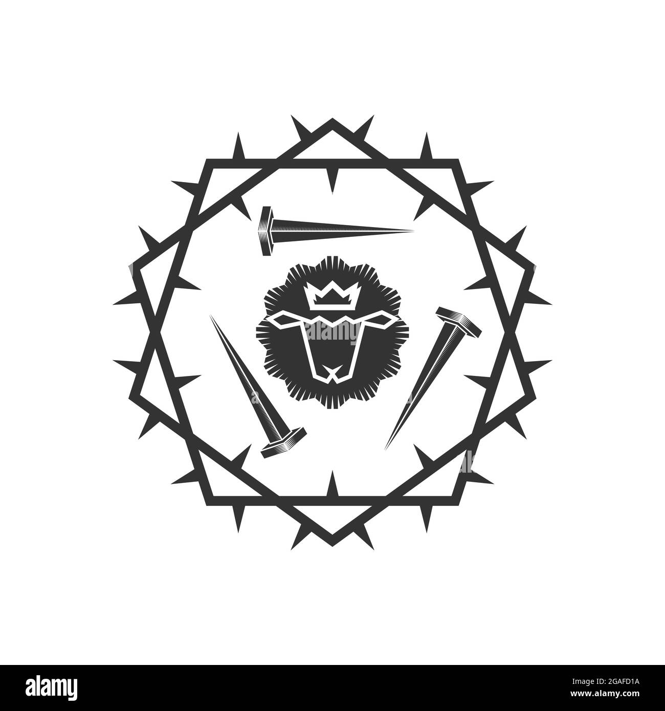 Christian illustration. Church logo. Lamb of God in a crown and framed with a crown of thorns. Stock Vector