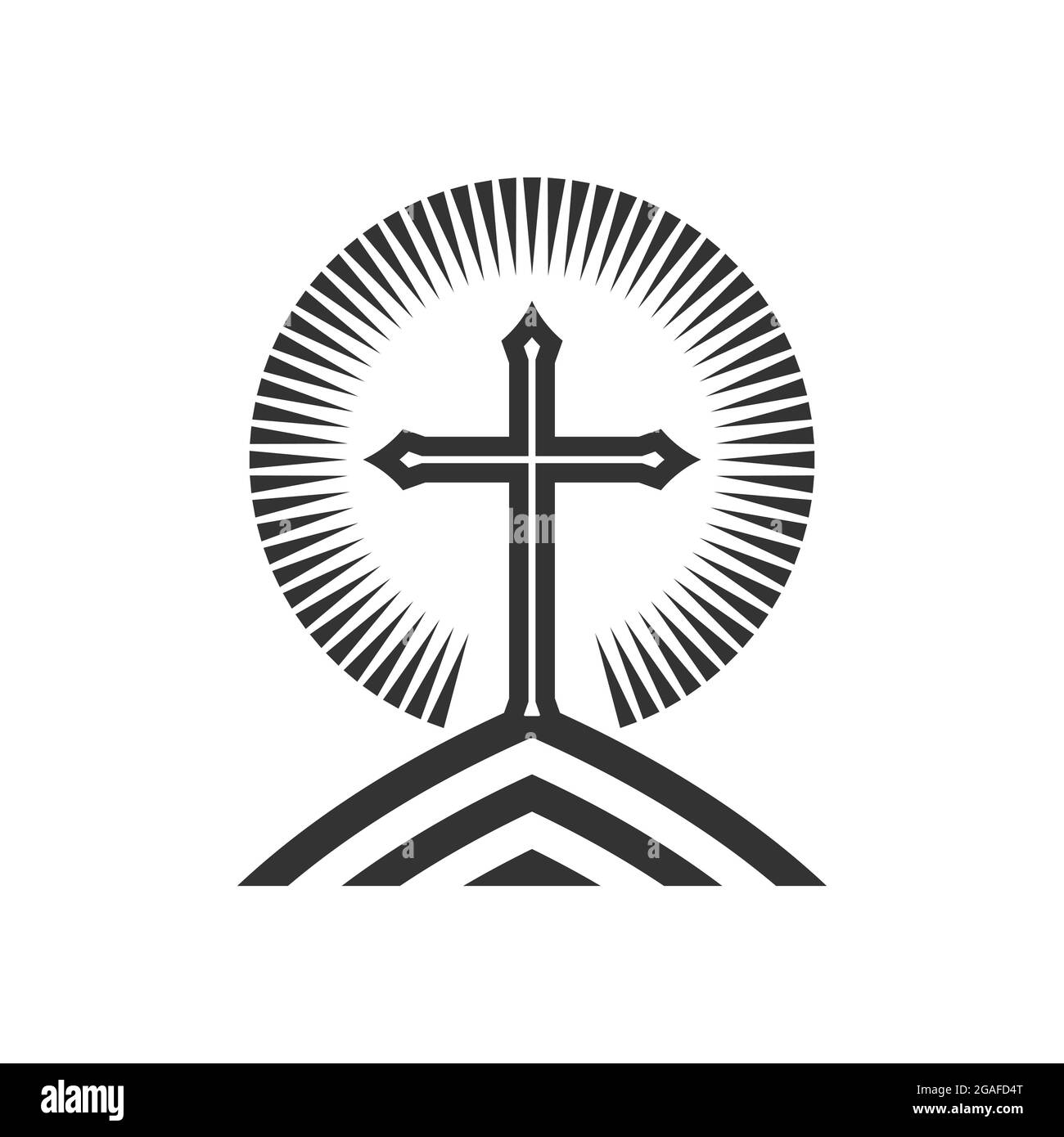 Christian illustration. Church logo. Cross of Jesus Christ on the