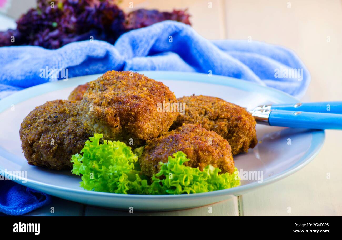 fried meat patties on a plate close-up Stock Photo