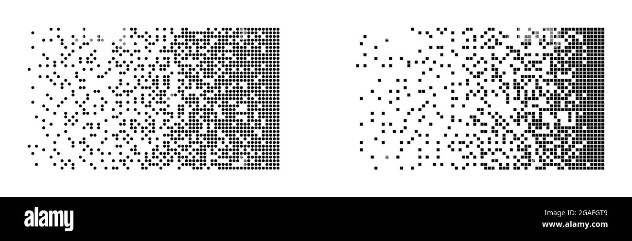 Disintegration set. Big data visualization. Machine Learning technology. White and black pixel mosaic. Future technology. Square elements. Vector Stock Vector