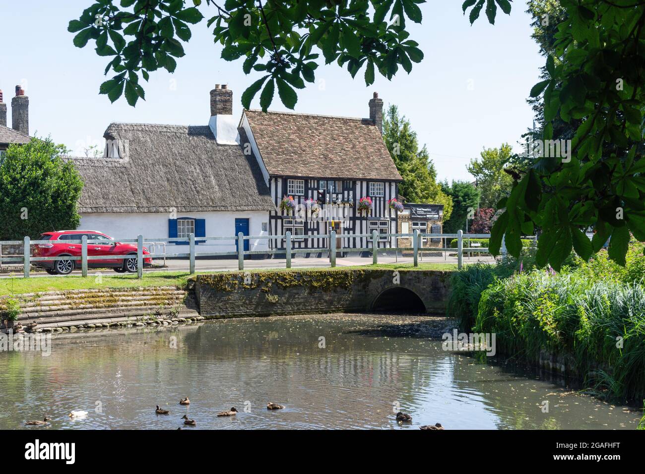 The Rose & Crown Pub across Duck Pond, The Green, Impington, Histon and