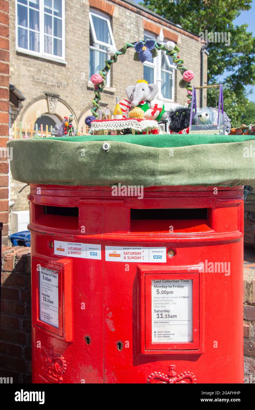 Royal mail double aperture pillar box with crocheted cap crochet hires