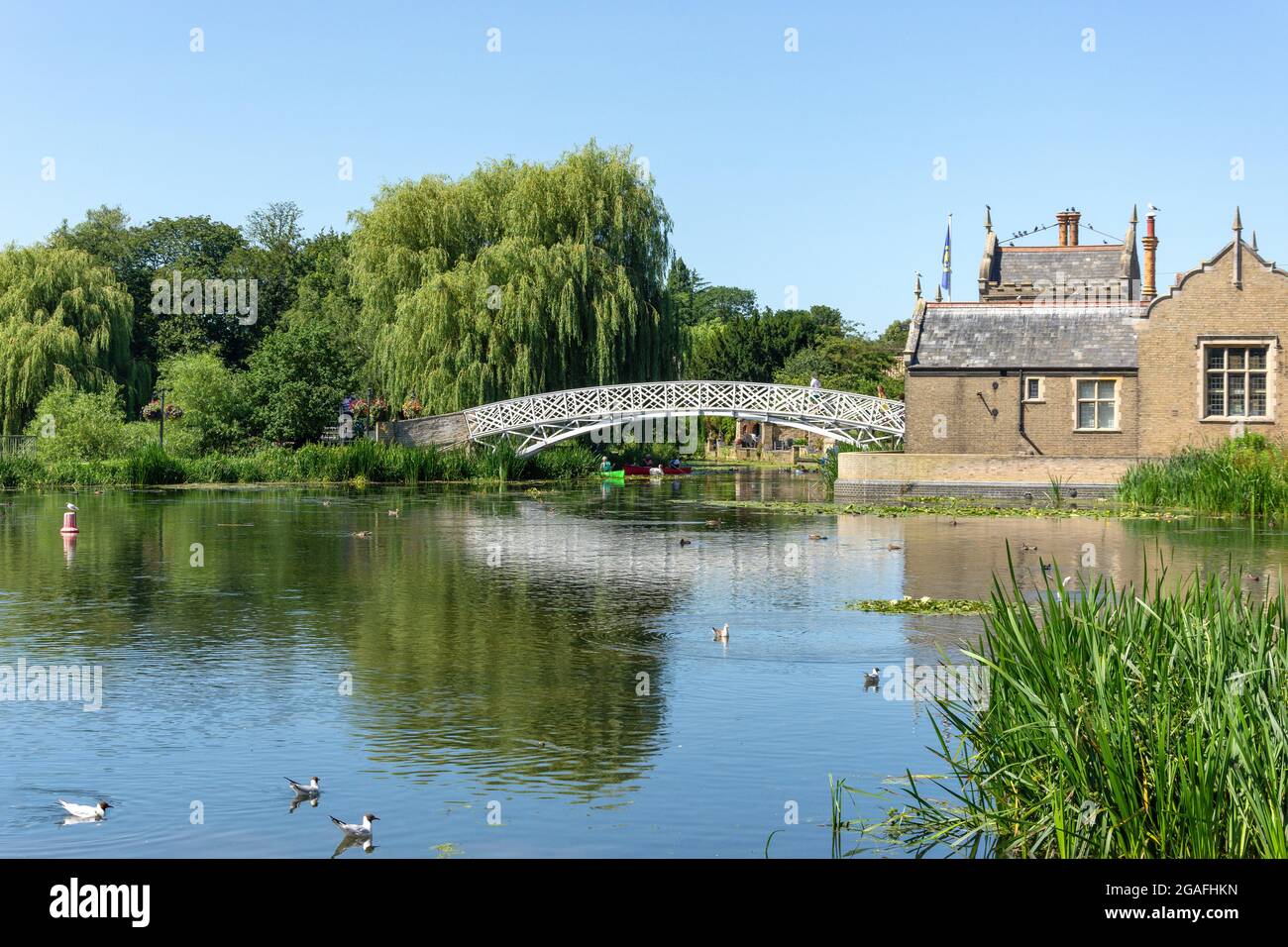 Chinese Bridge over River Great Ouse, The Causeway, Godmanchester, Cambridgeshire, England, United Kingdom Stock Photo