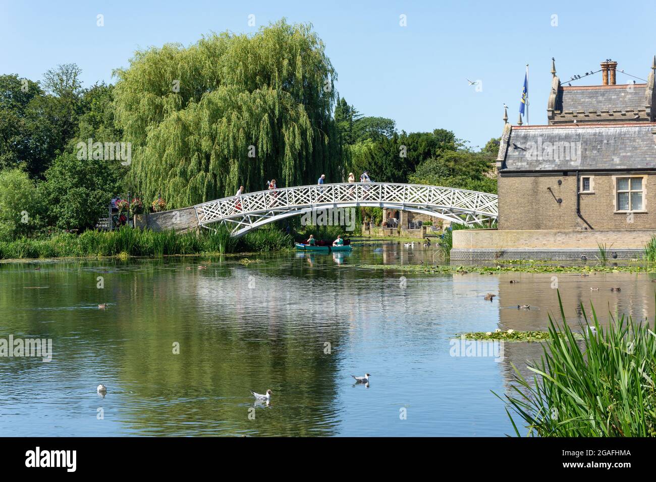 Chinese Bridge over River Great Ouse, The Causeway, Godmanchester, Cambridgeshire, England, United Kingdom Stock Photo