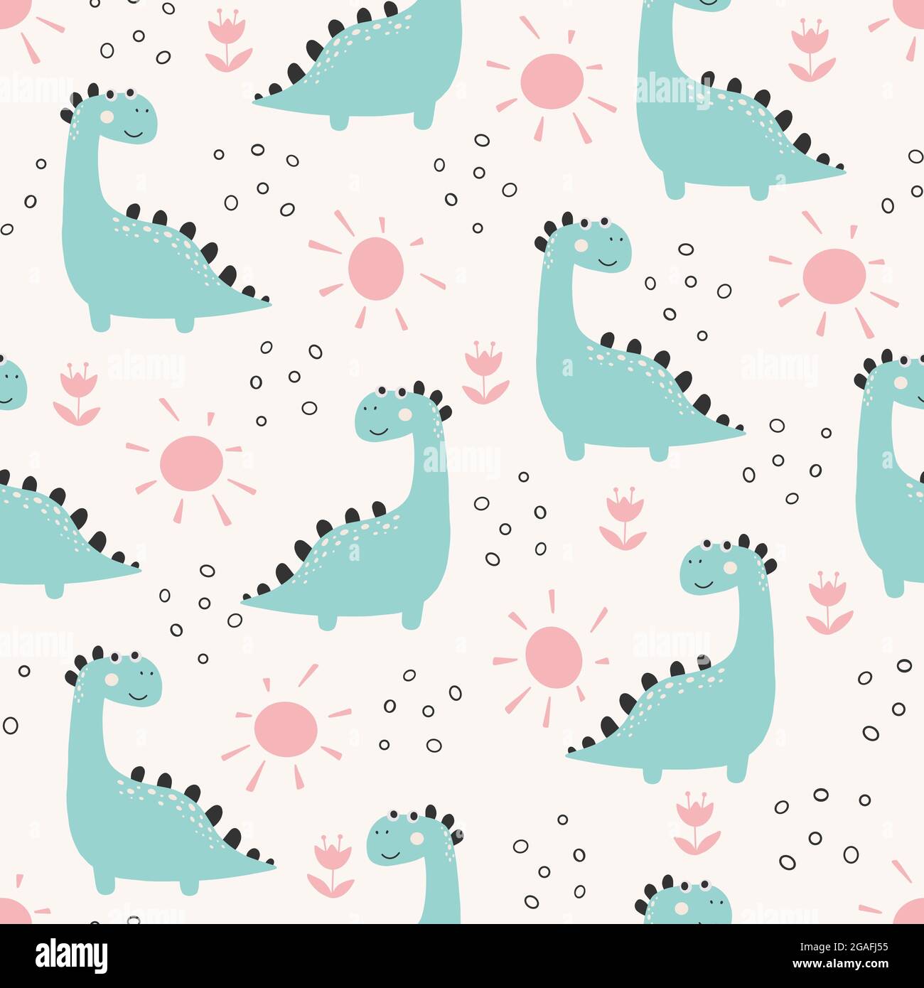 Cute dinosaur pattern - hand drawn childish dinosaur seamless pattern ...