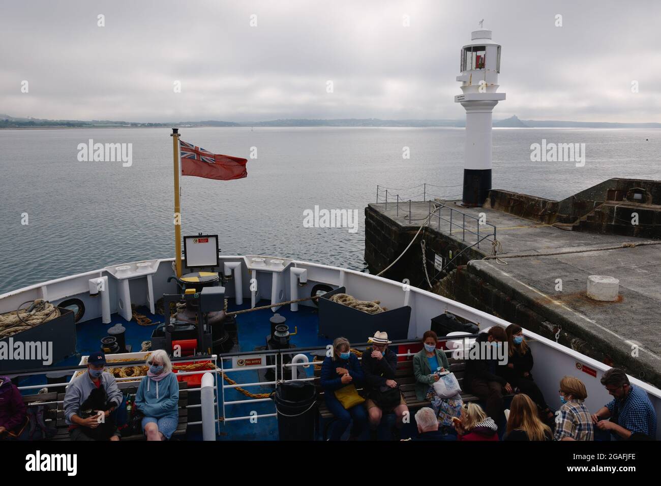 On board the Scillonian III ferry approaching Penzance, from the Isles of Scilly, Cornwall, England, UK, July 2021 Stock Photo