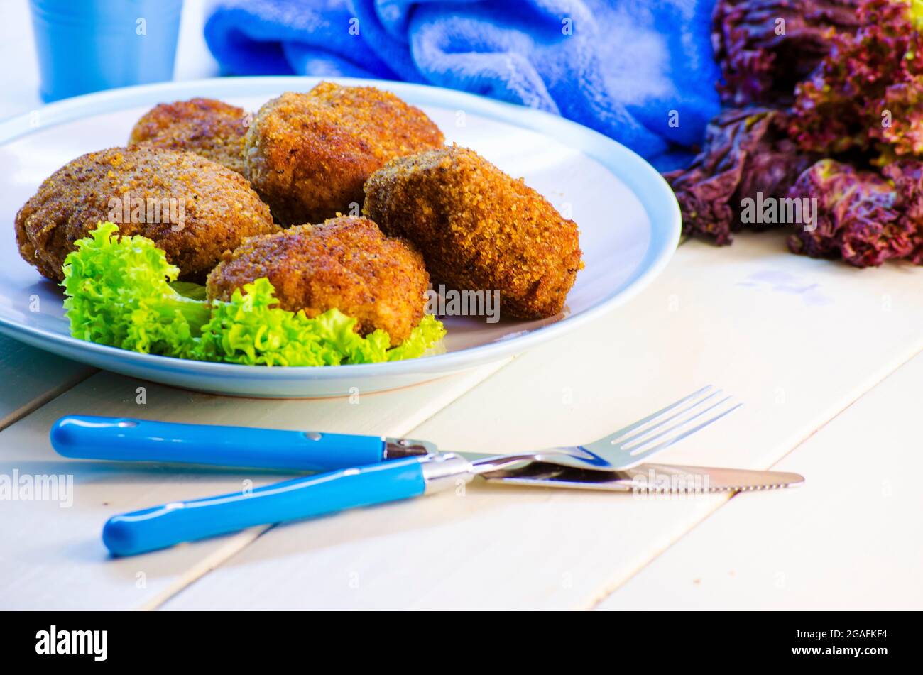 fried meat patties on a plate close-up Stock Photo