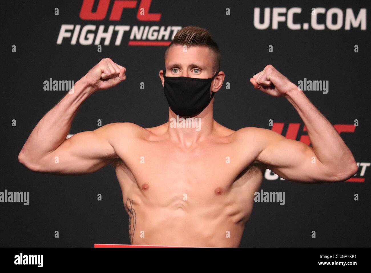 Las Vegas, USA. 30th July, 2021. LAS VEGAS, NV - JULY 30: Collin Anglin poses on the scale during the UFC Vegas 33: Hall vs Strickland Weigh-in at UFC Apex on July 30, 2021 in Las Vegas, Nevada, United States. (Photo by Diego Ribas/PxImages) Credit: Px Images/Alamy Live News Stock Photo