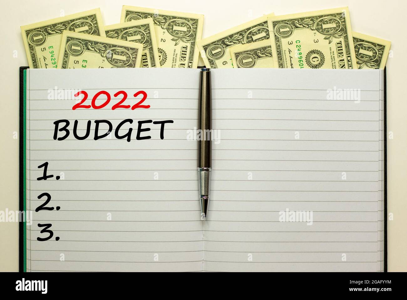2022 budget new year symbol. White note with words 2022 budget on