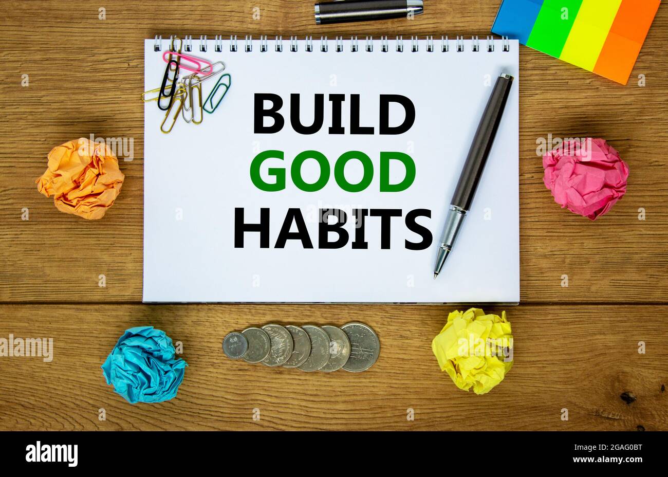 Build good habits symbol. Words 'Build good habits' on white note ...