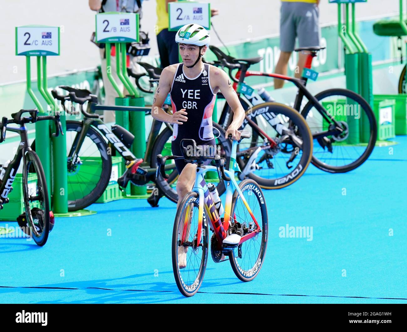 Great Britain's Alex Yee collects his bike during the Triathlon Mixed