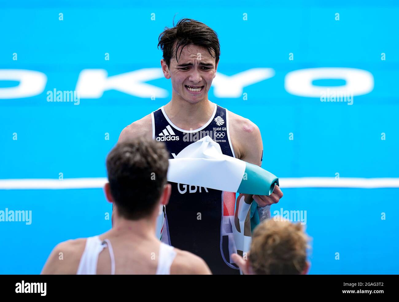 Great Britain's Alex Yee crosses the finish line in the Triathlon Mixed