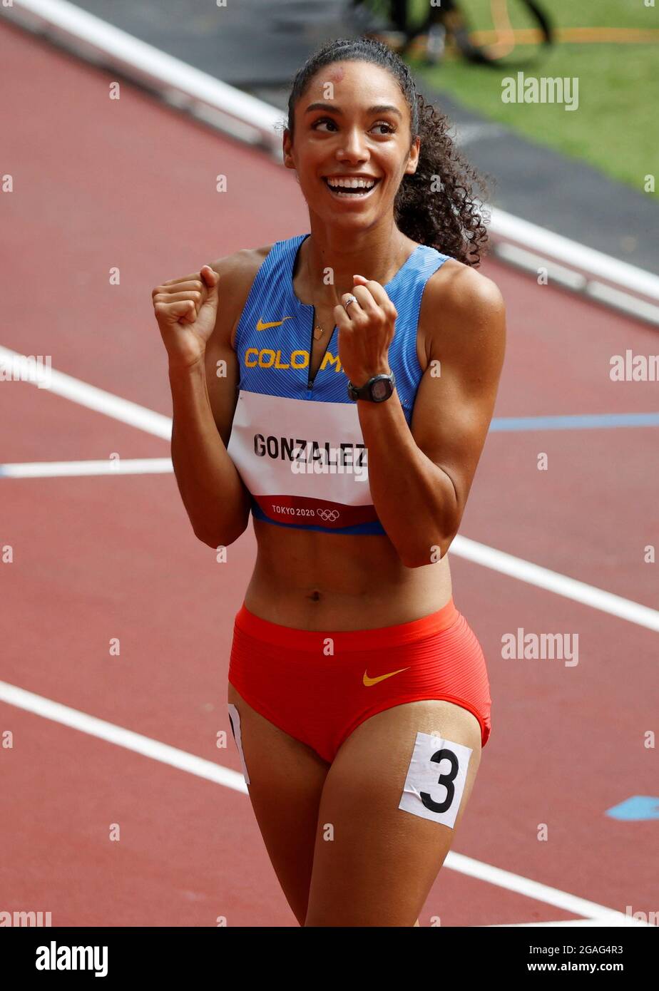 Tokyo 2020 Olympics - Athletics - Women's 400m Hurdles - Round 1 - OLS -  Olympic Stadium, Tokyo, Japan - July 31, 2021. Melissa Gonzalez of Colombia  reacts REUTERS/Phil Noble Stock Photo - Alamy