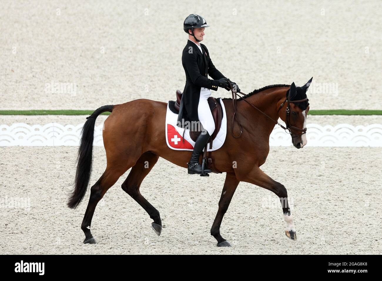 Tokyo, Japan. 31st July, 2021. Equestrian Sport/Eventing: Olympic, Preliminary, Individual, Dressage, Baji Koen Equestrian Park. Robin Godel from Switzerland on Jet Set in action. Credit: Friso Gentsch/dpa/Alamy Live News Stock Photo