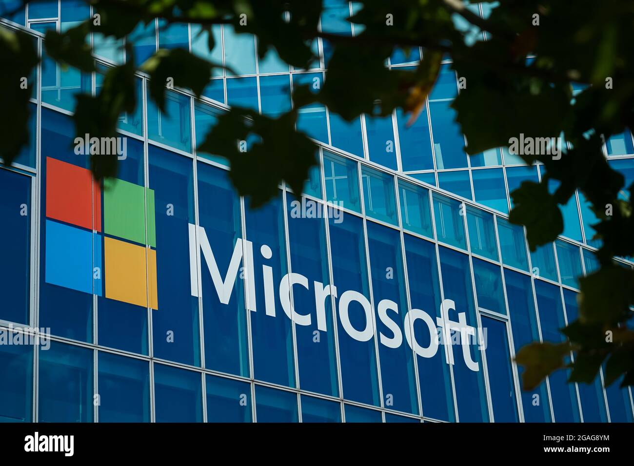 Microsoft Roma Bucharest, Romania - July 25, 2021: View of Microsoft Romania ...