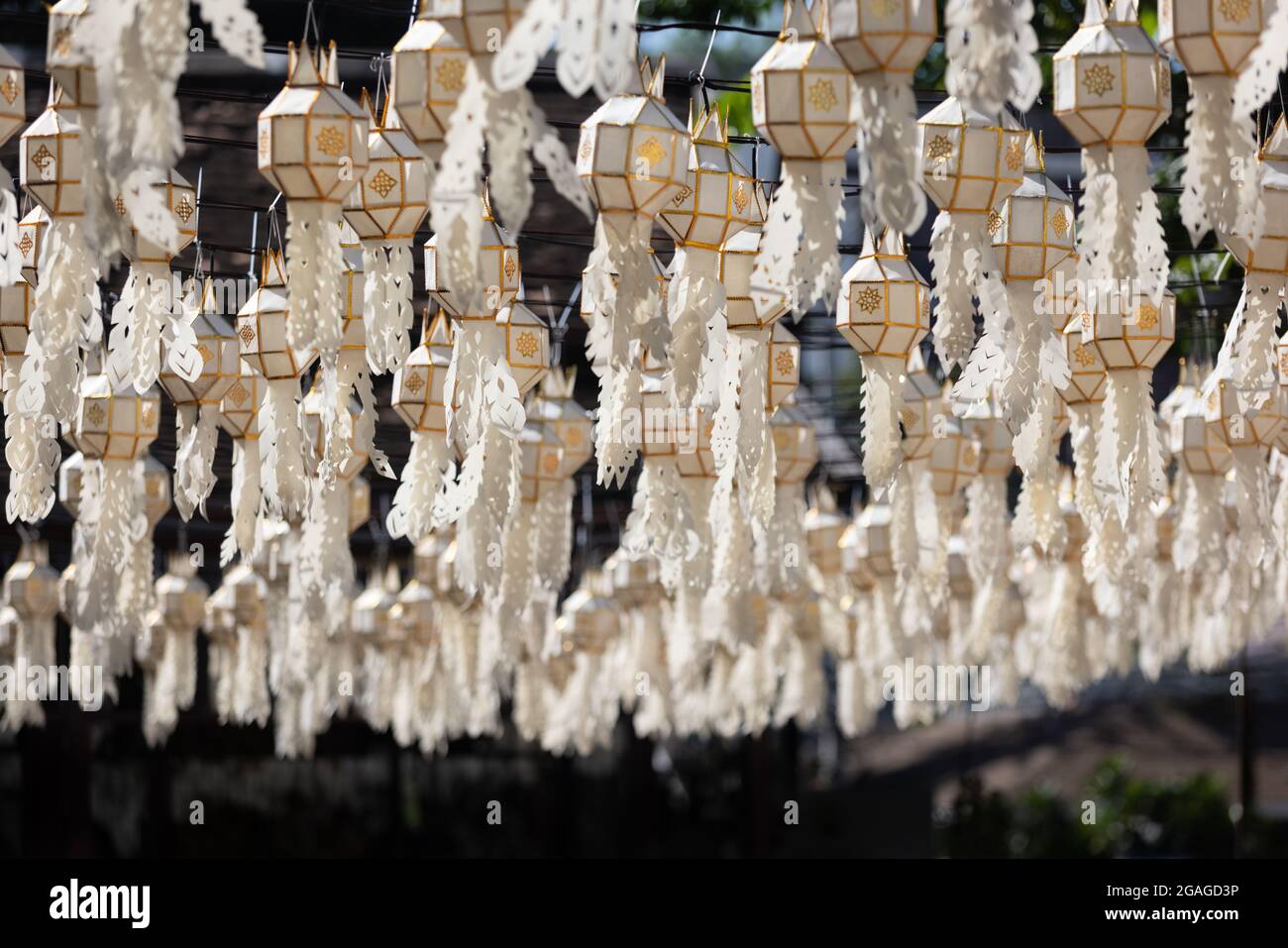 Yee Peng Festival (Yi Peng) Chiang Mai. Paper lanterns decorated in downtown,Chiang Mai ,Thailand. Stock Photo
