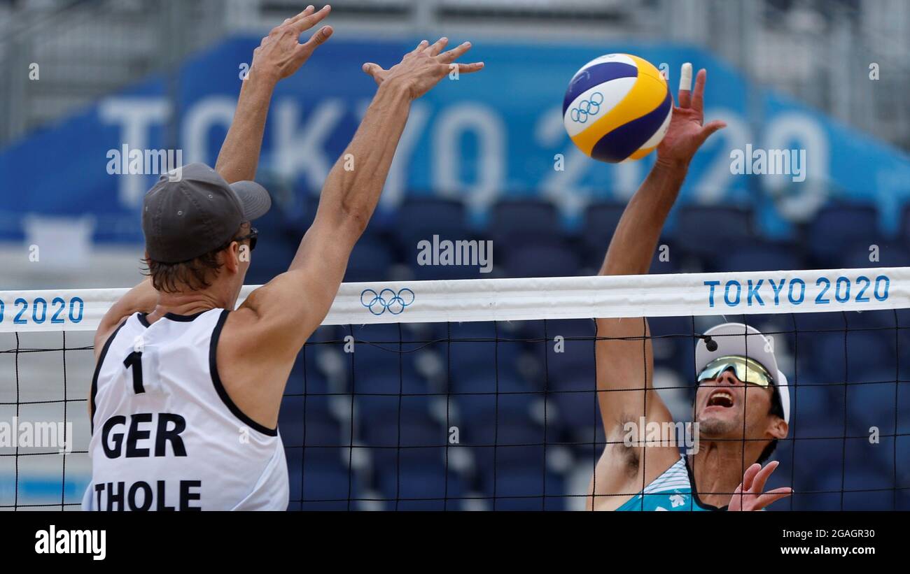Tokyo Olympics Beach Volleyball Men Pool F Japan Gottsu Shiratori V Germany Thole J Wickler Shiokaze Park Tokyo Japan July 31 21 Julius Thole Of Germany In Tokyo Olympics Beach Volleyball Men Pool F Japan Gottsu Shiratori V Germany Thole J Wickler Shiokaze Park Tokyo Japan July 31 21 Julius Thole Of Germany In